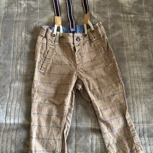 H&M Infant Boys Plaid Suspender Pants Sz. 6-9mo.